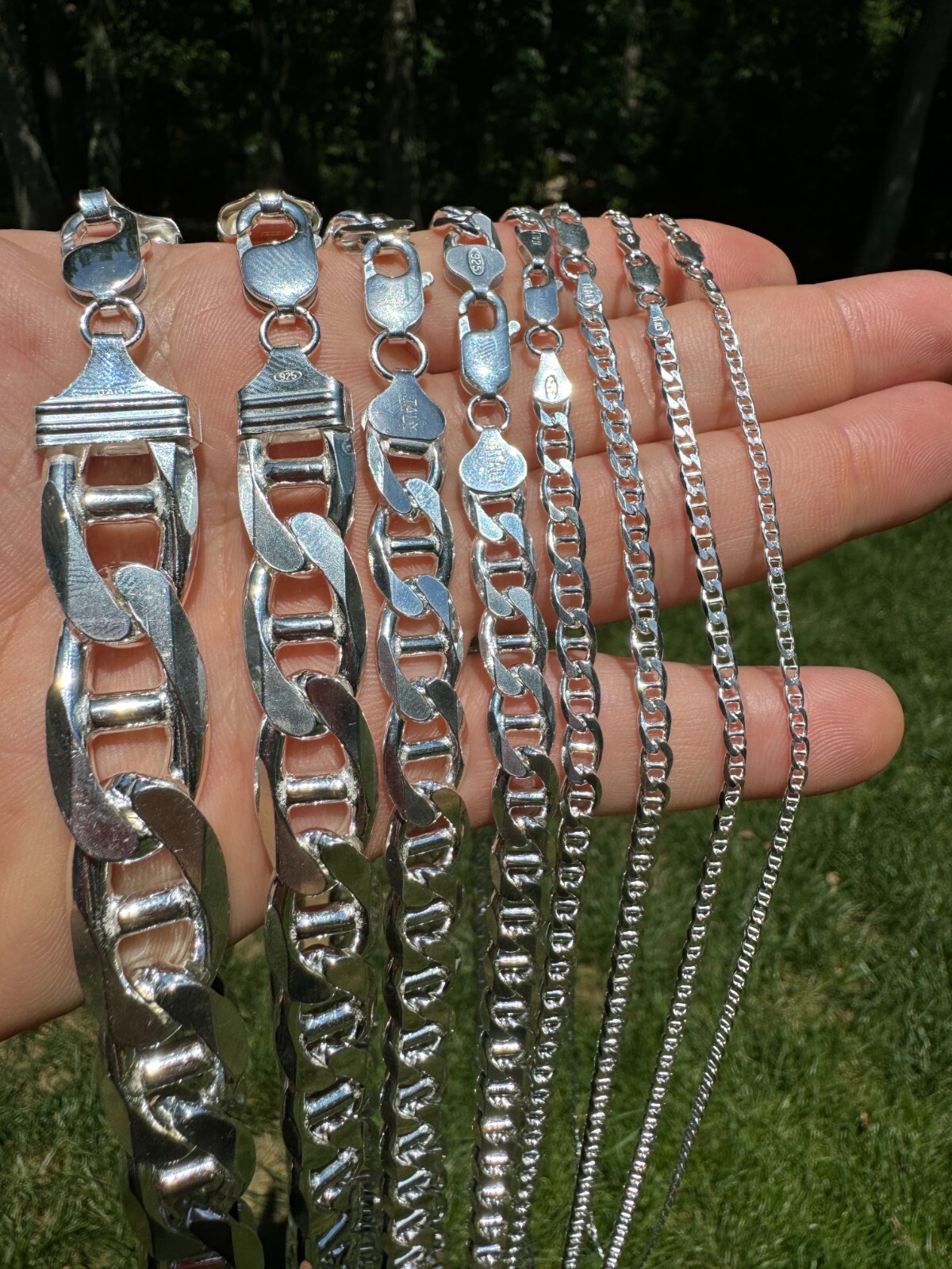 Real Solid 925 Sterling Silver Mariner Link Chain Or Bracelet ITALY 3-12mm Mens