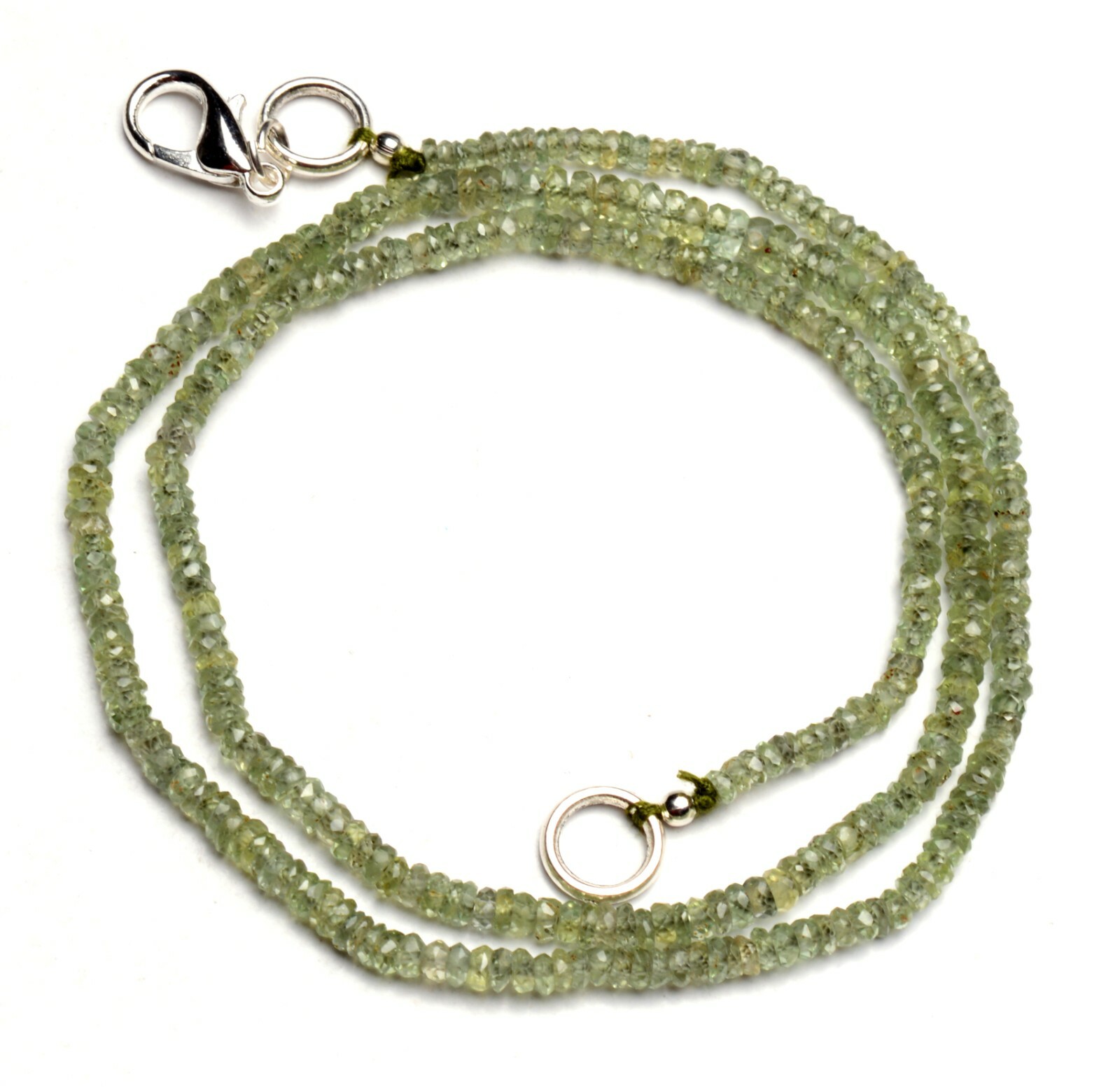 Natural Gem Green Sapphire Faceted 2.5 to 3.5mm Size Rondelle Beads Necklace 18″