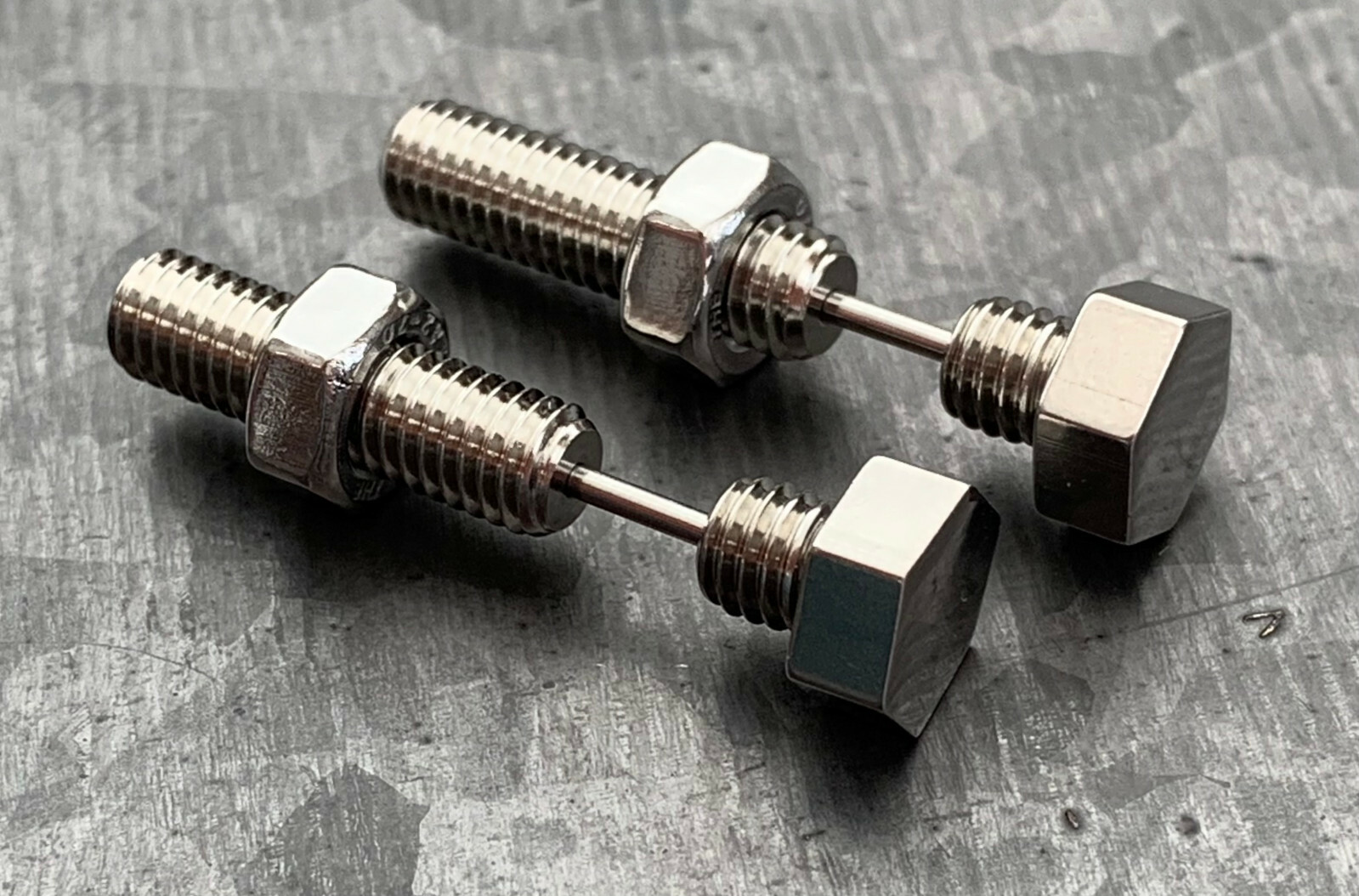 PAIR Hexagon Nut & Bolt Faux / Fake / Cheater Surgical Steel 16g Plugs Gauges