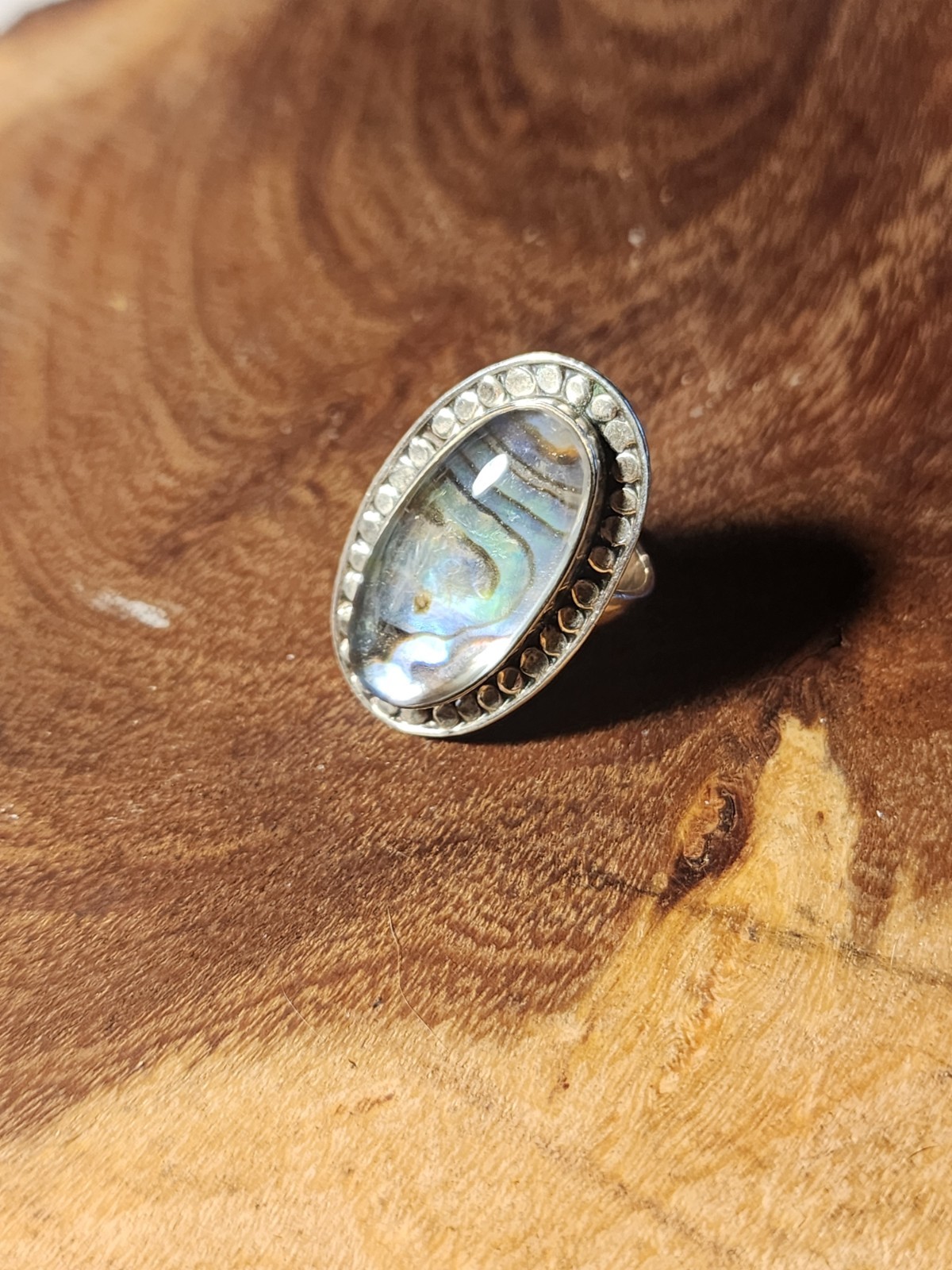 Vintage 925 Sterling Silver Abalone Quartz Doublet Statement Ring Size 7…