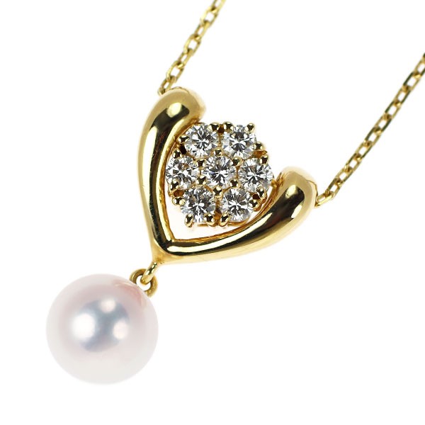 Mikimoto K18YG Akoya Pearl Diamond Pendant Necklace Diameter Approx 7.6mm D0.35C