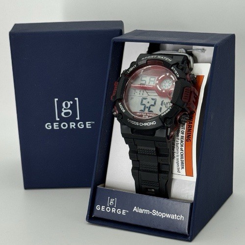 George Wristwatch Alarm Stopwatch – Brand New in Box – Red & Black – Digital.