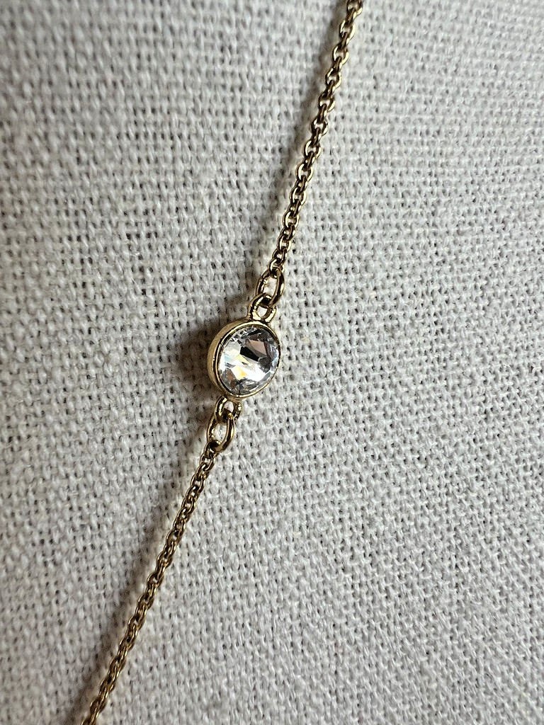 Alexa’s Angels Gold Tone Necklace Sunburst Charm Crystal Dainty Minimalist 17″