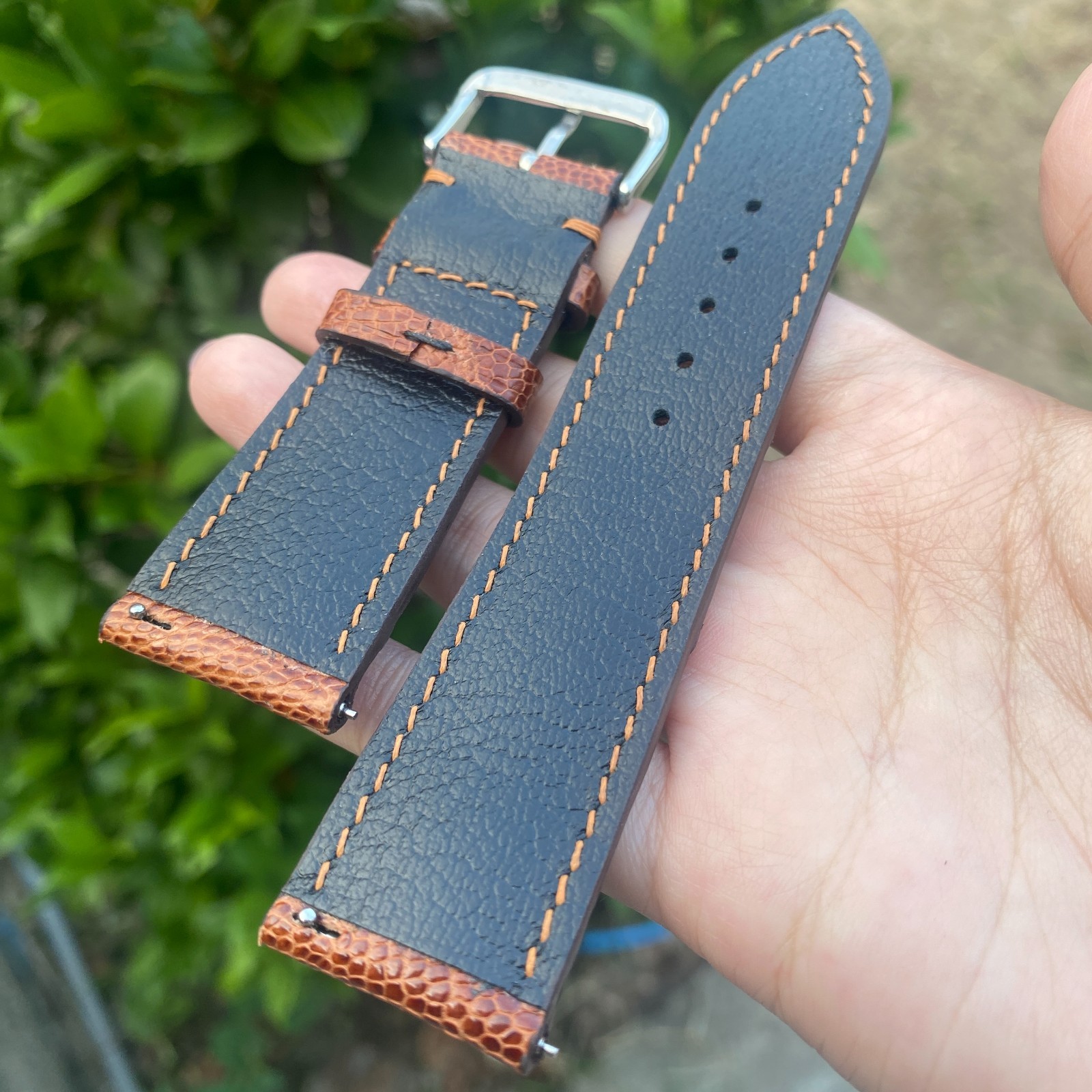 Light Brown Ostrich Leather Watch Band Custom Leg Skin Watch Strap Silver Buckle