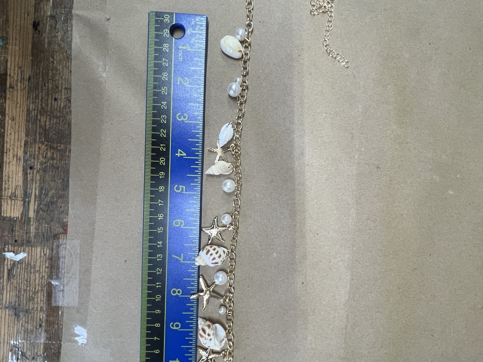 Ocean Sea Shell Faux Pearl Starfish Beach Statement Necklace Gold Tone Long