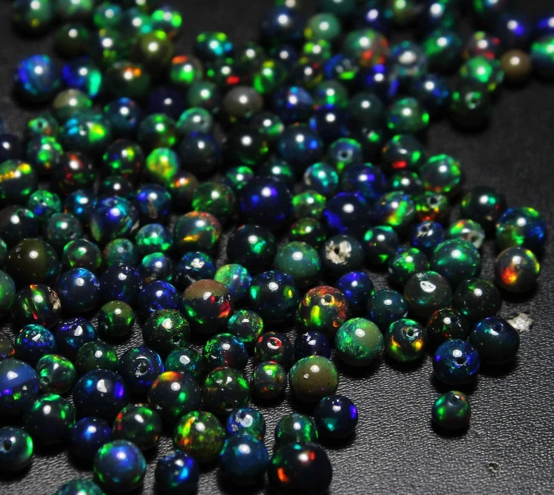 Black Ethiopian Opal Round Beads 4-5mm 10 Pieces Natural Loose Gemstone
