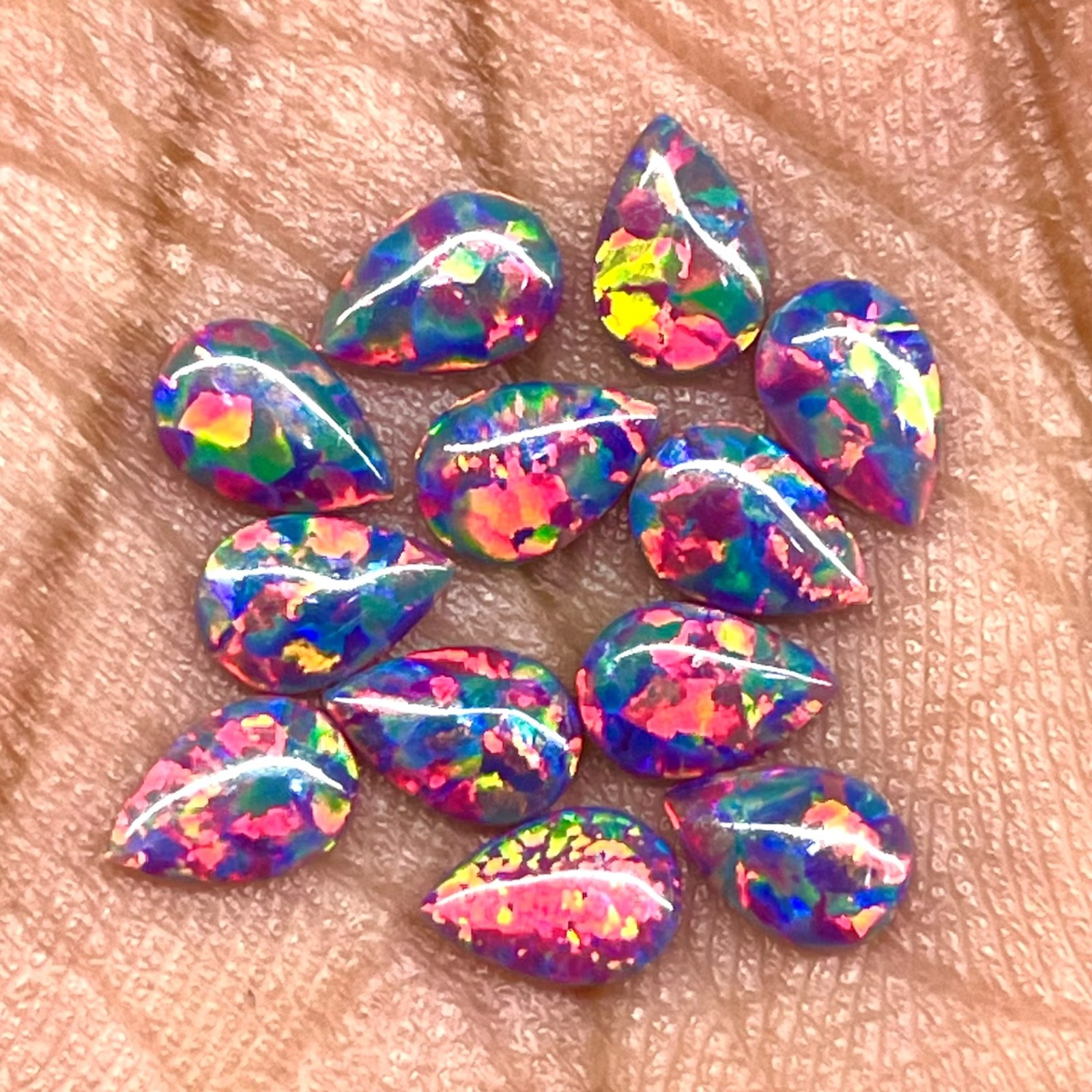9 Pcs Australian Black Opal 6x4mm Pear AAA Quality Lab Created Gemstones Lot