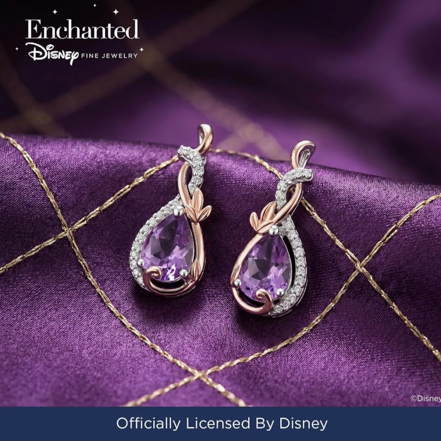 Jewelili Enchanted Disney Fine Jewelry Rapunzel Earrings for Women | 14K Rose Go