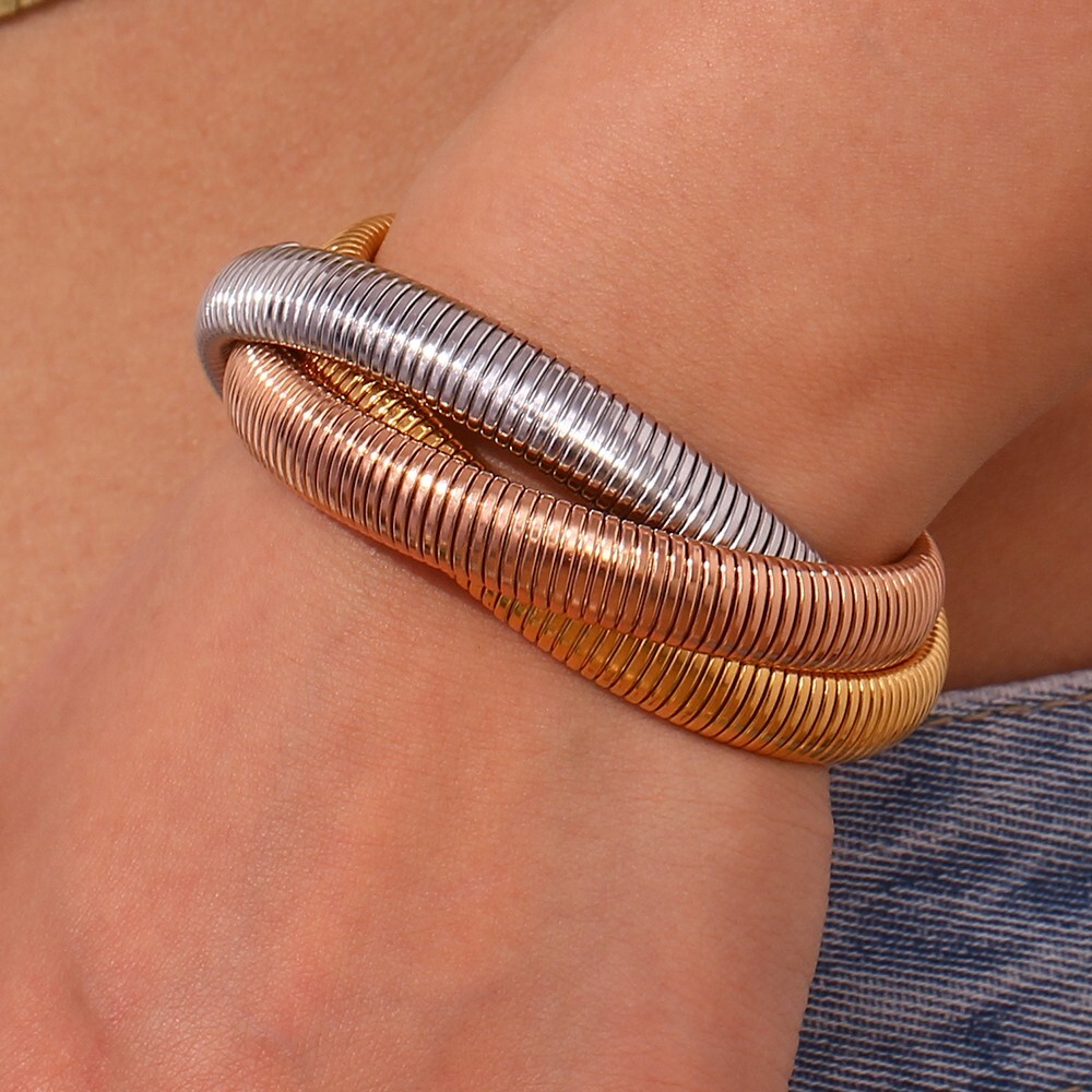 Three-Layer Winding Elastic Chain Gold/Silver Color Stainless Steel Bracelet