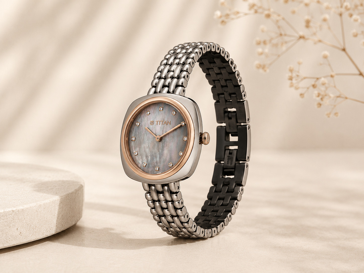 Titan Raga 95241KM02 Black Mother of Pearl Dial Sapphire Steel Womens Watch