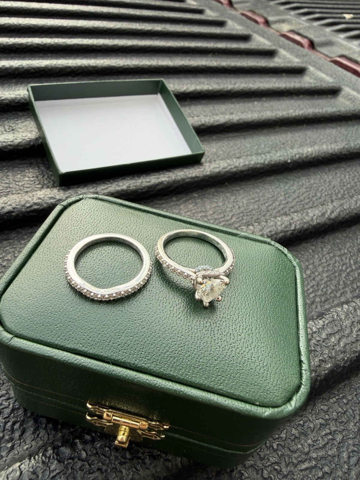 14K White Gold Heart Lab grown Diamond Hidden Halo Ring Set 7