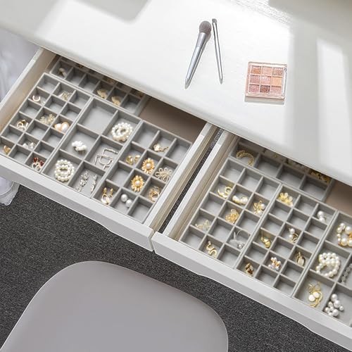 SPAKOWN Jewelry Organizer for Drawer Set of 9, Velvet Jewelry Tray Grey
