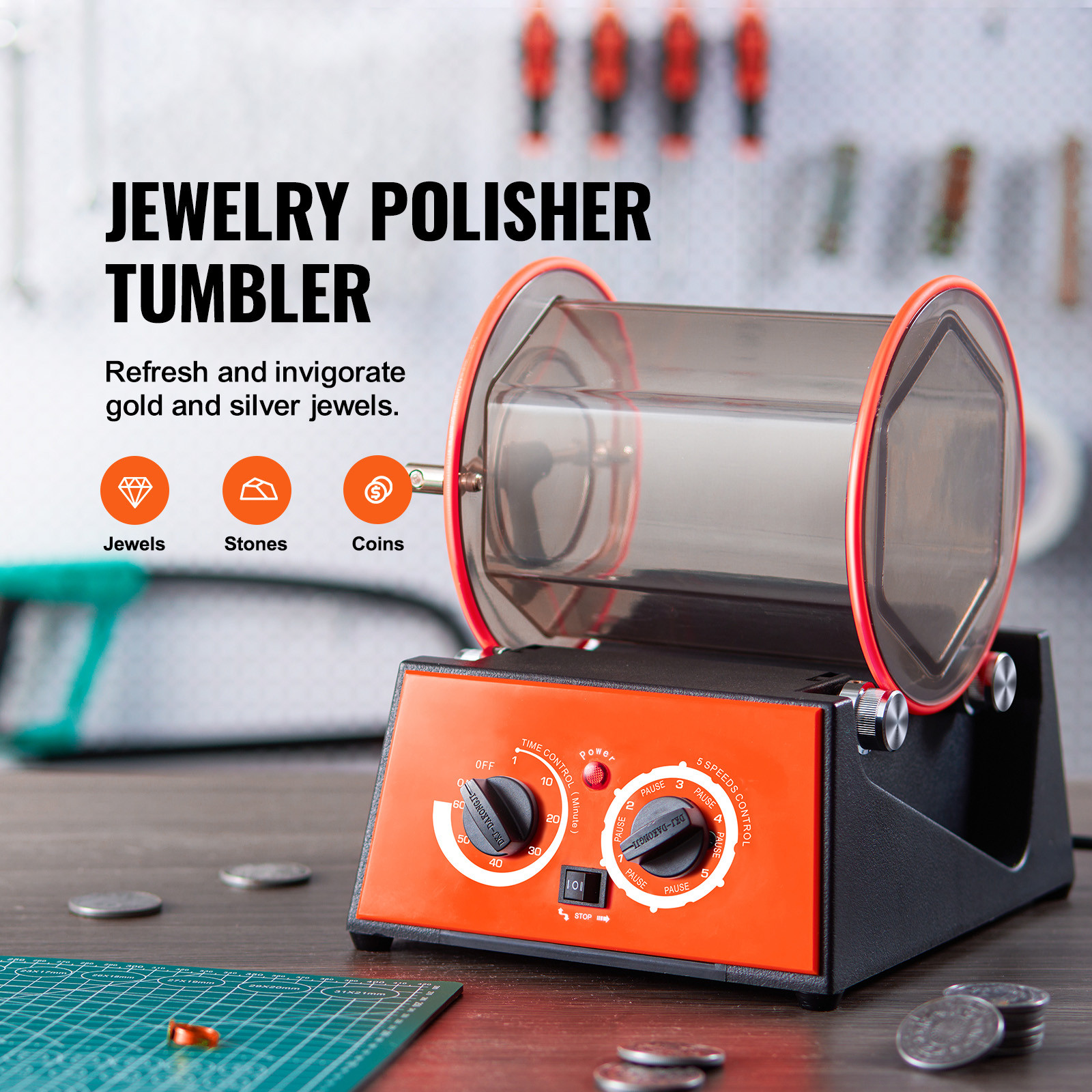 VEVOR 3kg Rotary Tumbler Surface Polisher Jewelry Polish Finish Machine Gem DIY