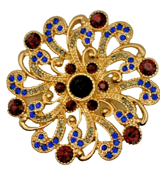 Vintage Monet Signed Starburst Brooch Purple & Blue Rhinestones 2 1/4″ – MCM