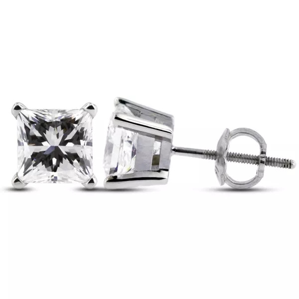 Stud Earrings Solid 14K Gold Classic 0.94 Carat Princess Natural Diamond F VS2