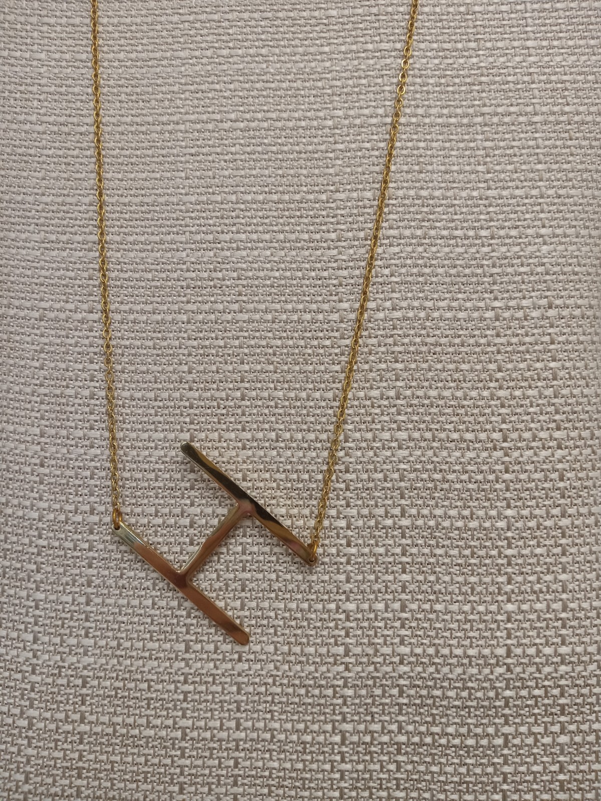 22″ Sideways Initial Letter 18K plated Stainless necklace Gold large charm penda