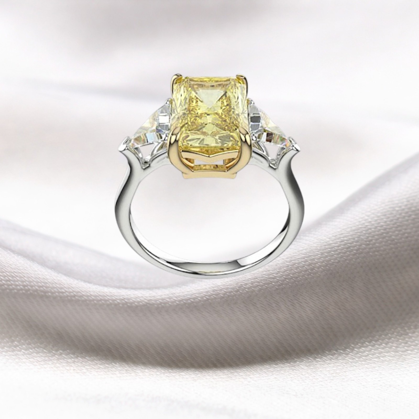 Diamond Ring Fancy Vivid Yellow 5.00 Ct Radiant Cut IGI Lab Grown 18k Multi Gold