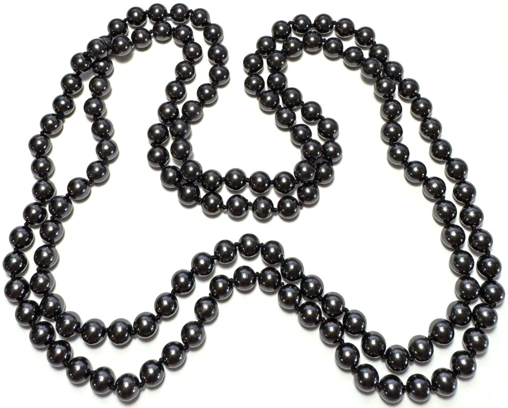 Vintage Jewelry Necklace Long Flapper Beaded Hand Knotted Smooth Metallic 23