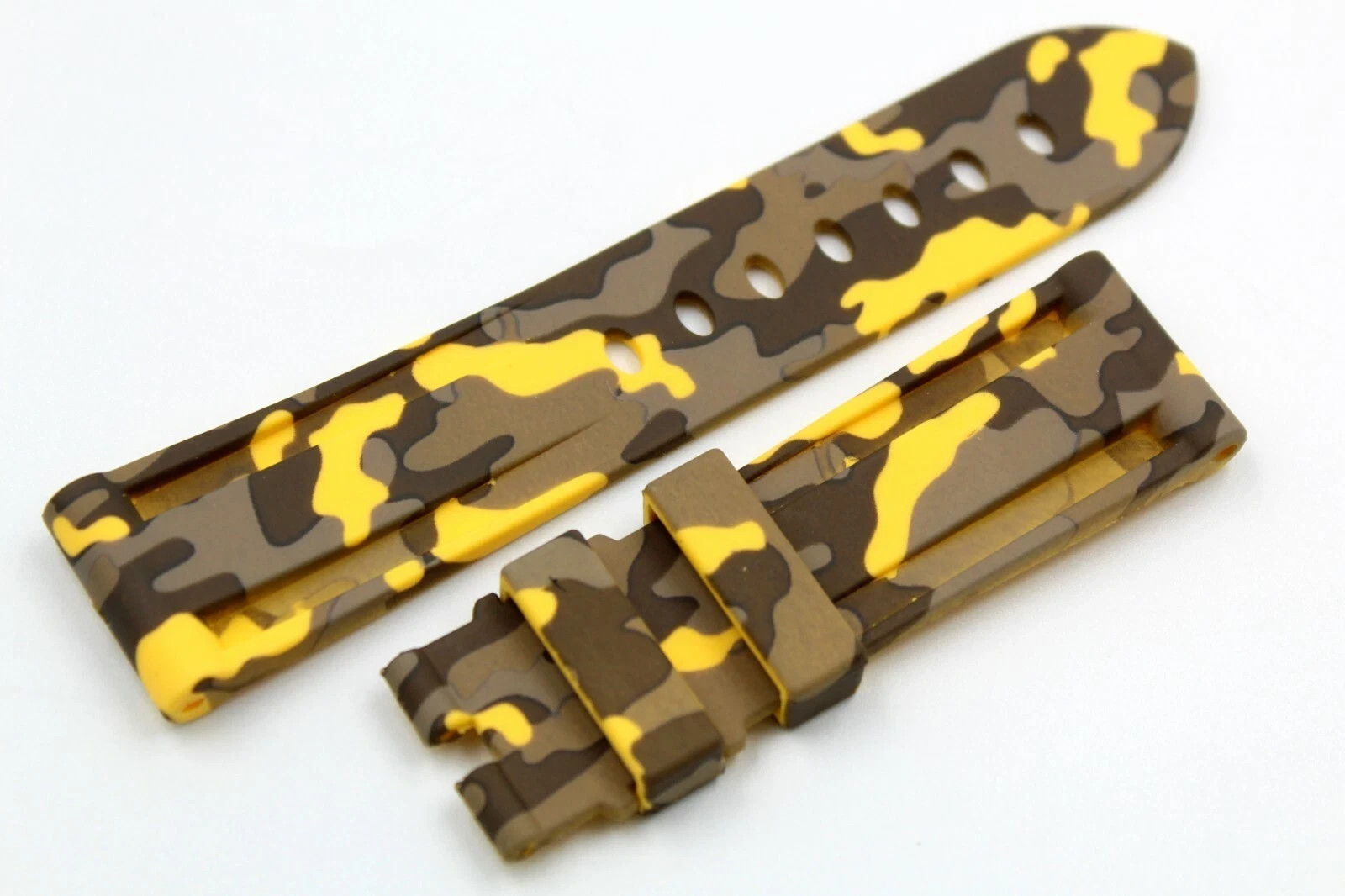 Yellow Camouflage Silicone Strap Various Sizes Hypoallergenic Pin Buckle