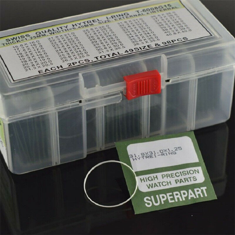 98Pcs 1.25mm Assorted Waterproof I-Ring Gasket For 1.5mm Thick Round Watch Glass