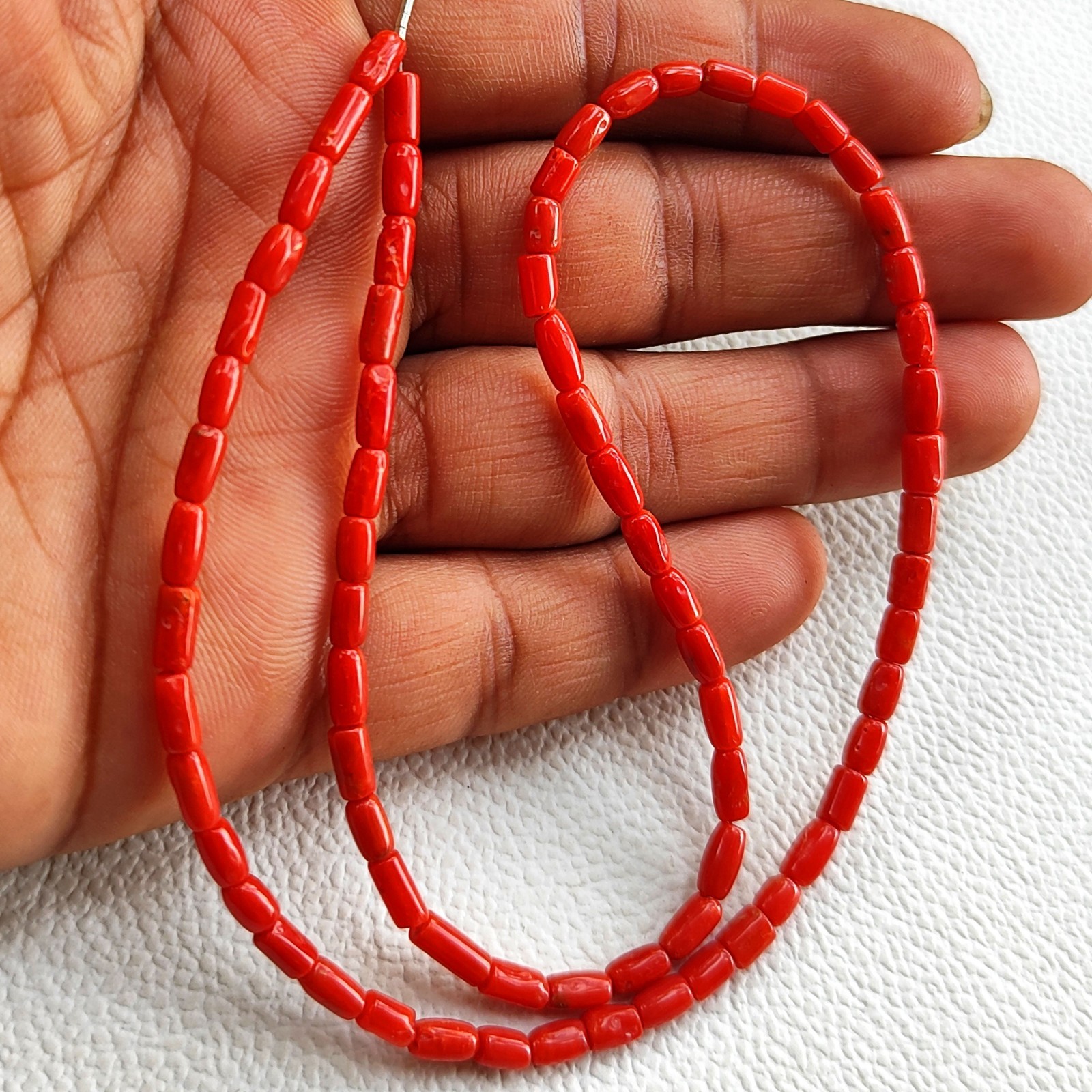 Italian Red Coral Gems 6-7mm Smooth Tube Pipe Spacer Beads 16″ Strand Jewelry