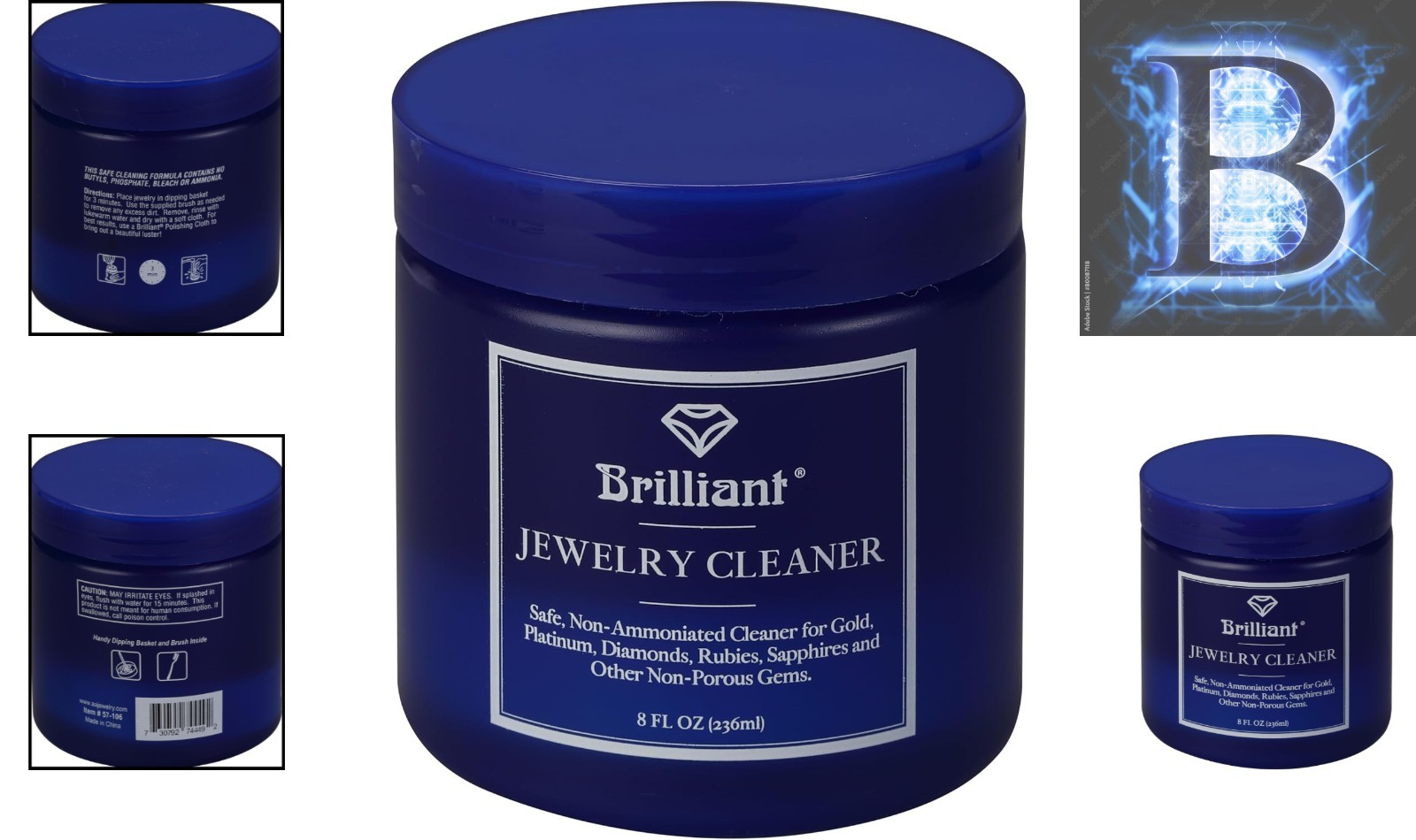 Non-Toxic Jewelry Cleaner (8oz) with Brush & Basket – Sparkling Shine Guaranteed