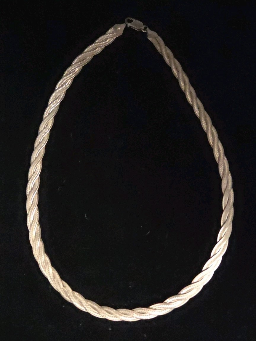 Vintage Sterling Silver 925 Necklace Herringbone Braided Twisted Made In Italy