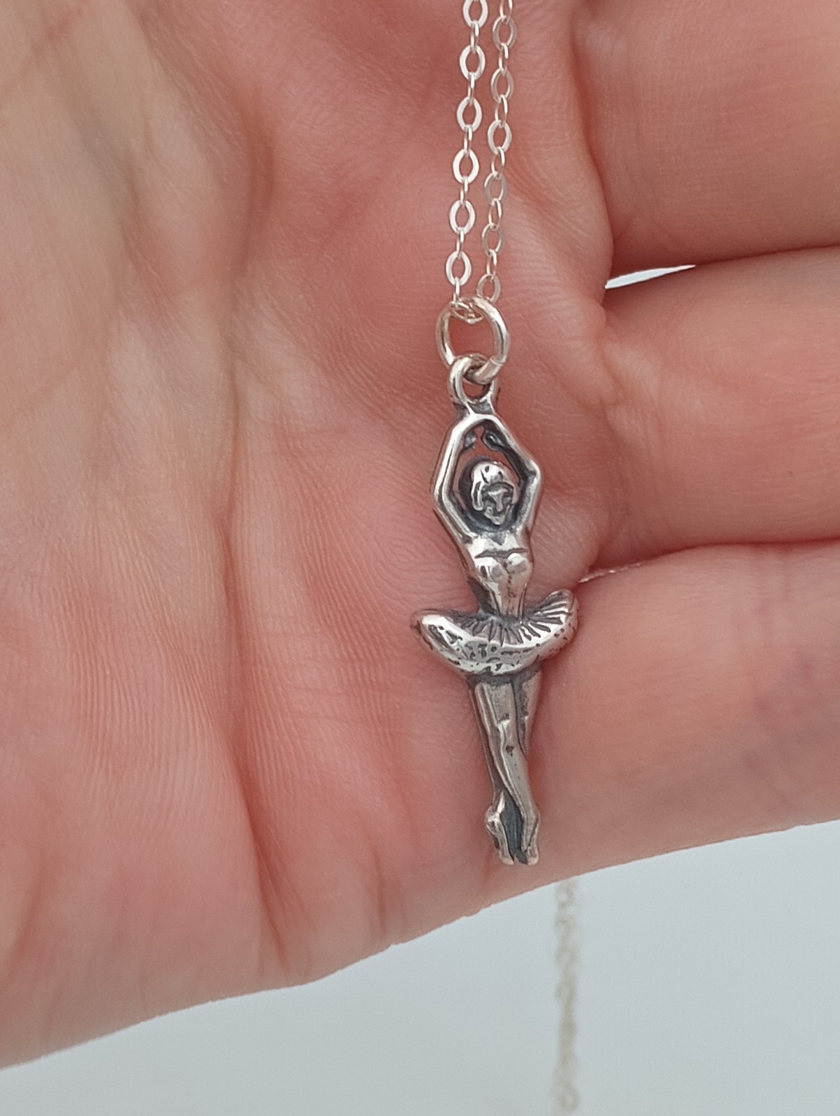 ballerina necklace sterling silver 18″ chain Ballet pendant 925 dance .925