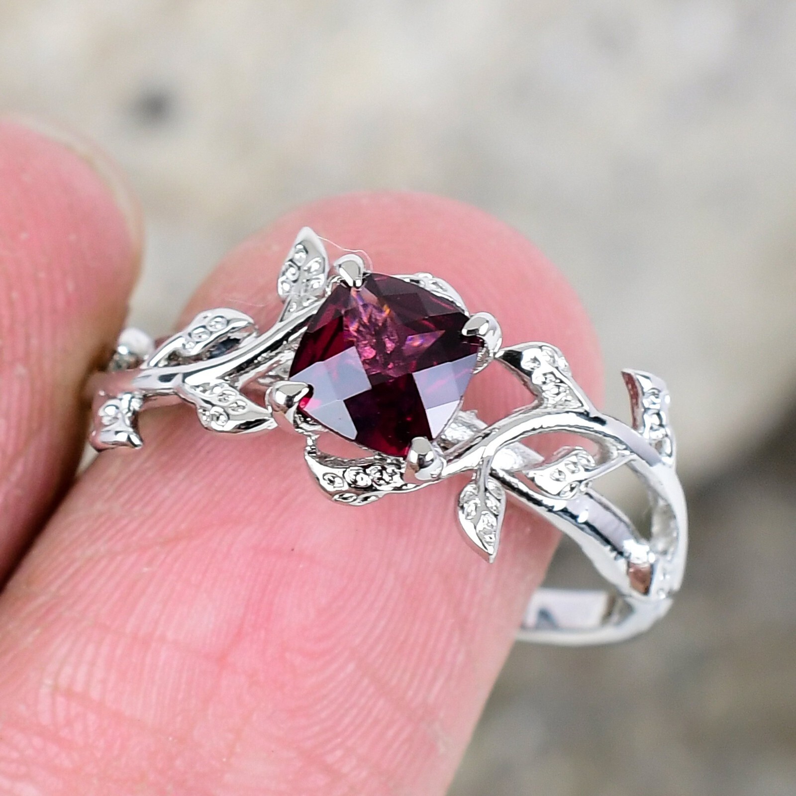 Rhodolite Garnet Ring 925 Sterling Silver Ring Leaf Ring For Women Wedding Ring