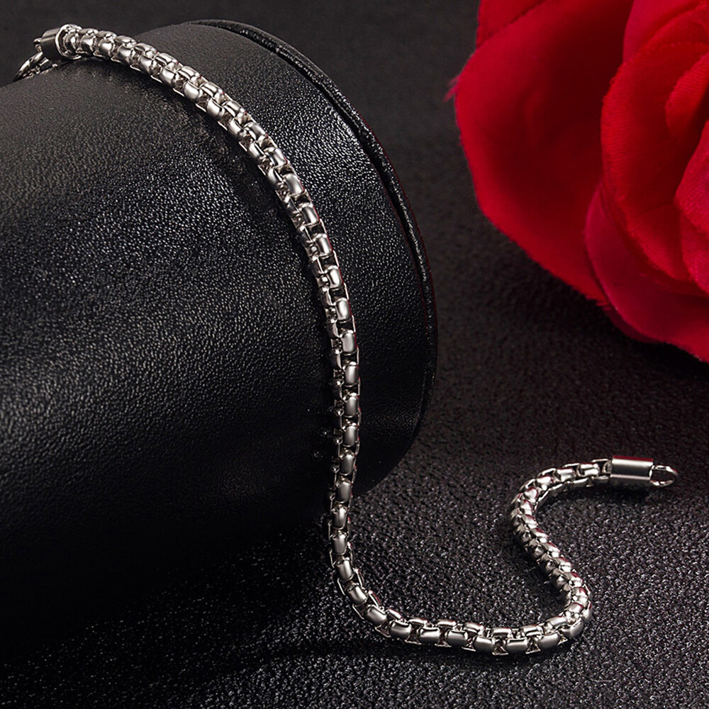 Solid 925 Sterling Silver Lobster Clasp Round Box Chain Bracelet for Women Men