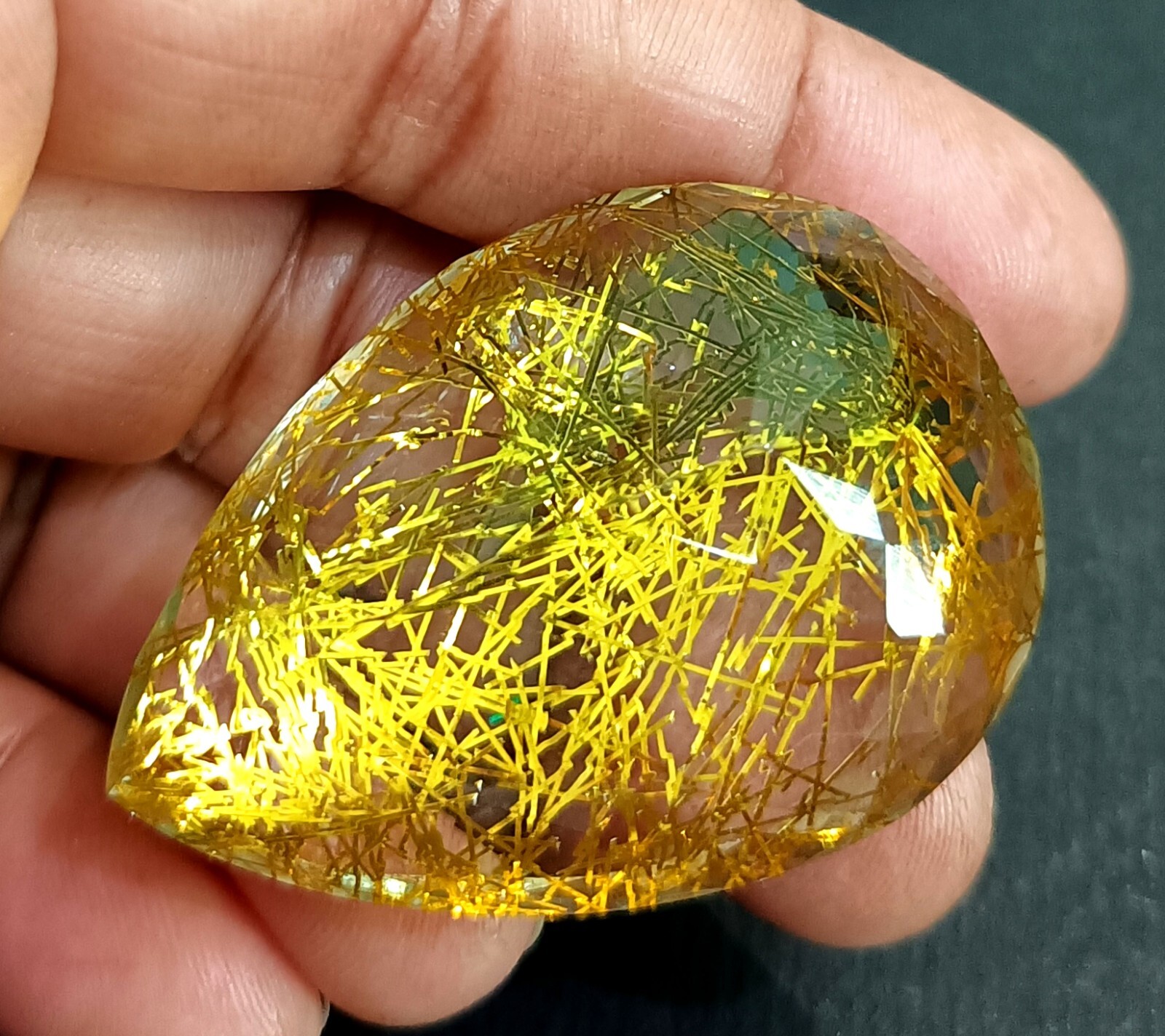 EGL Certified 144.60 Ct PEAR Cut Natural Yellow Rutilated Quartz Loose Gemstone