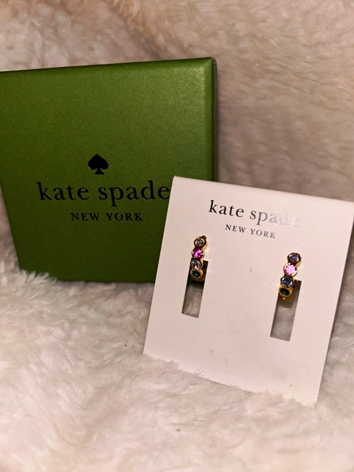 Kate Spade New York Gold Tone Multicolor Crystal Huggie Earrings