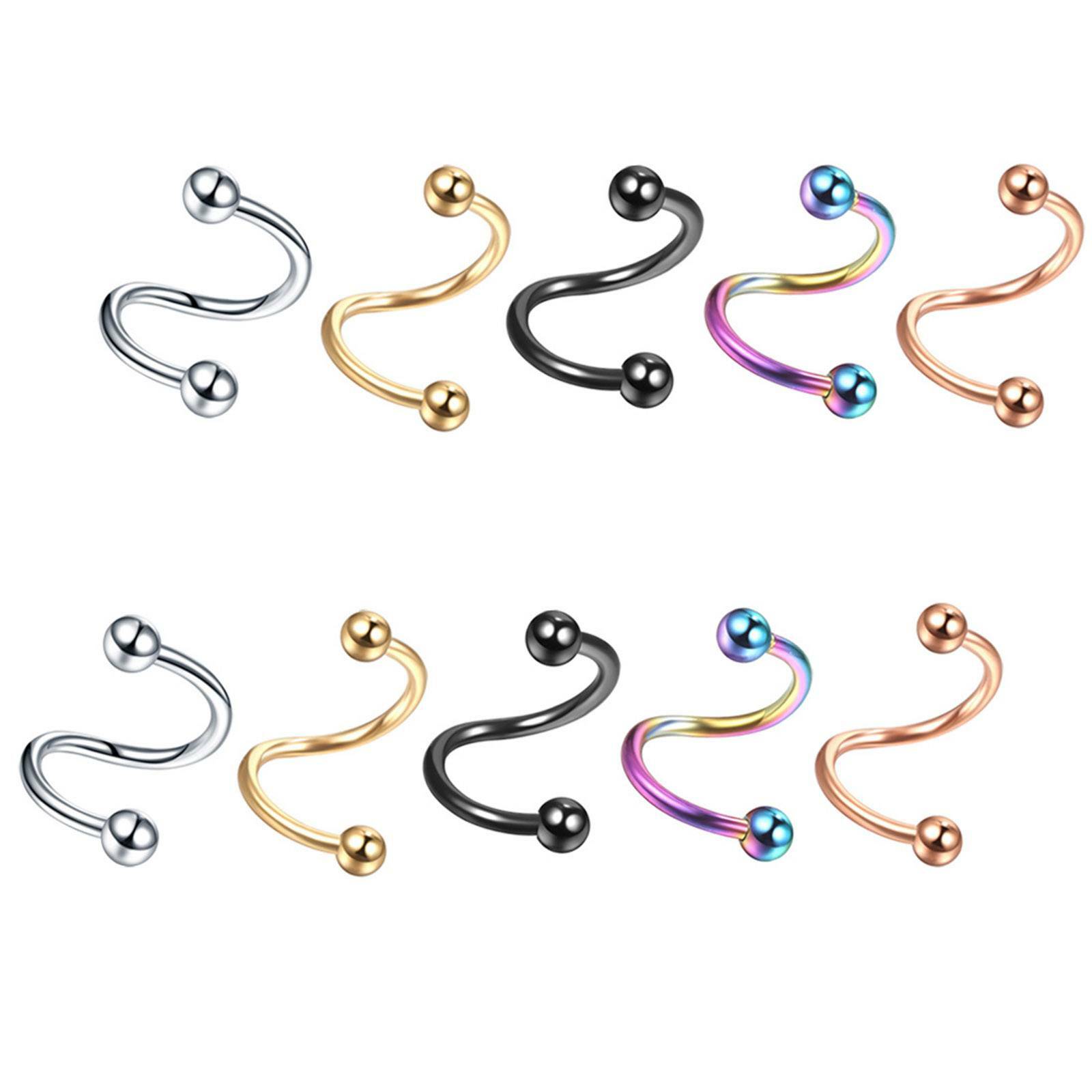 10pcs Ball Cone Spiral Twist Nose Ring 316L Steel Cartilage Tragus Earring 16G
