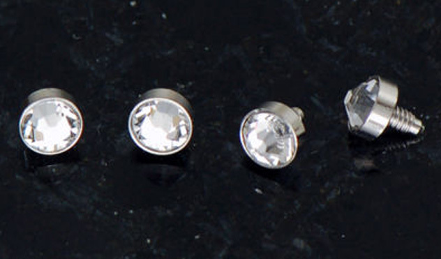 4 Pc 316L Surgical Steel 14g Tiny 3mm Clear CZ Dermal Anchors Heads Top