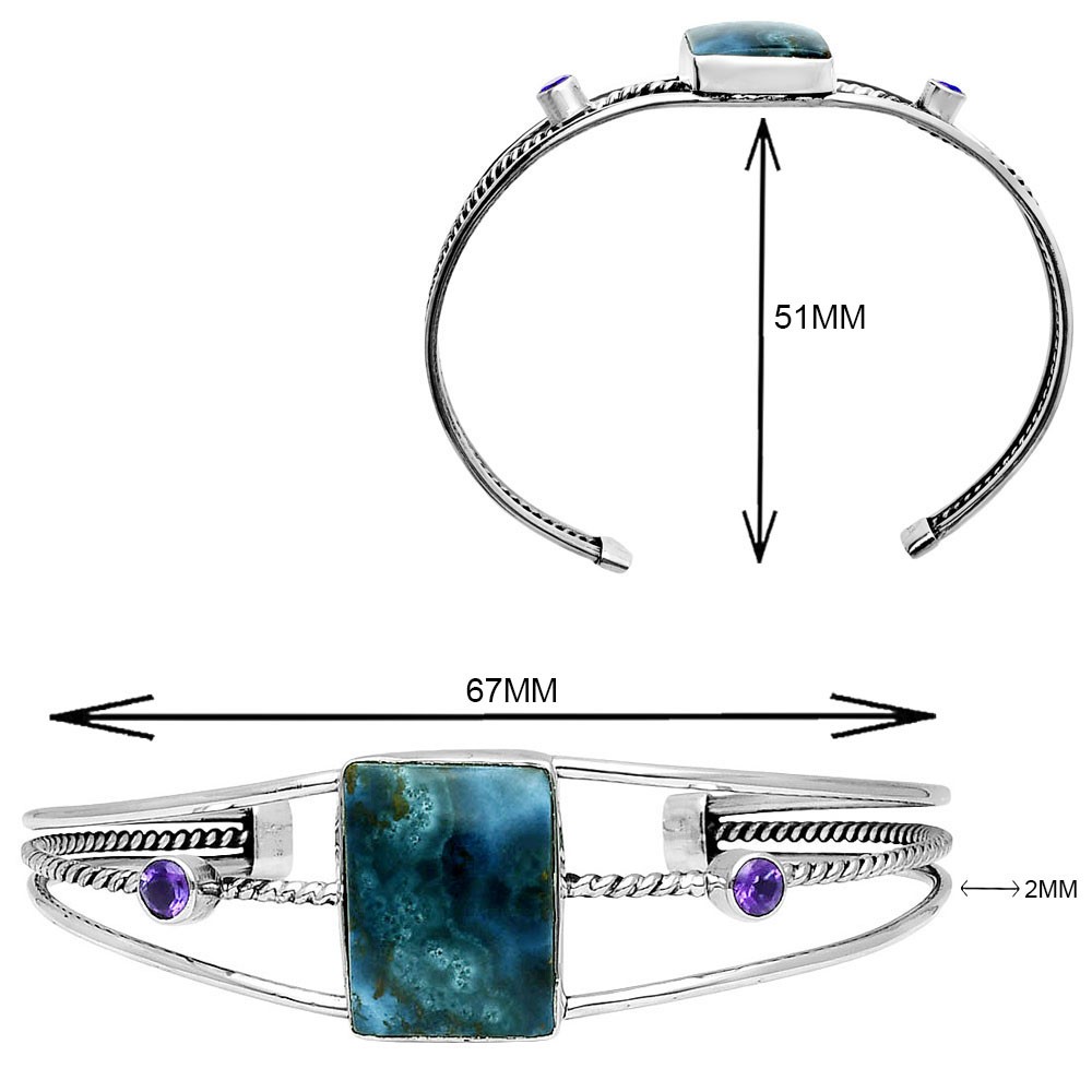 Premium Shattuckite & Amethyst 925 Silver Cuff Bangle Bracelet Jewelry B-1011