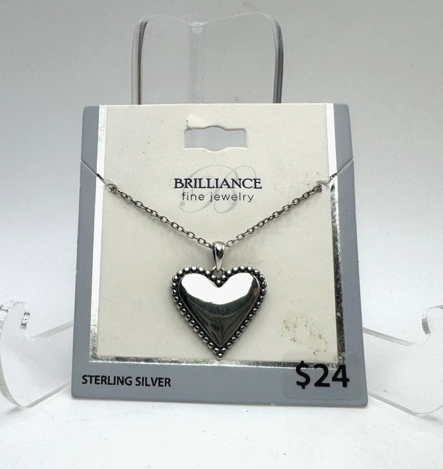 Brilliance Fine Jewelry Heart Love Sterling Silver Pendant 18″
