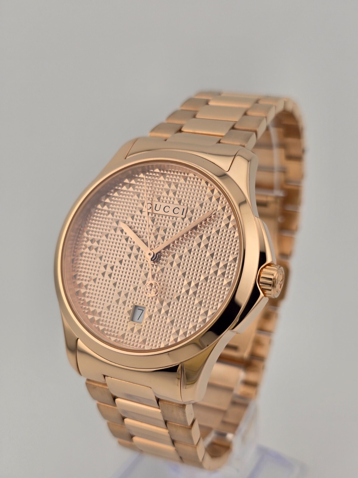 Gucci G-Timeless Stainless Steel Rose Gold Dial Watch – YA126482 ($1010 MSRP)
