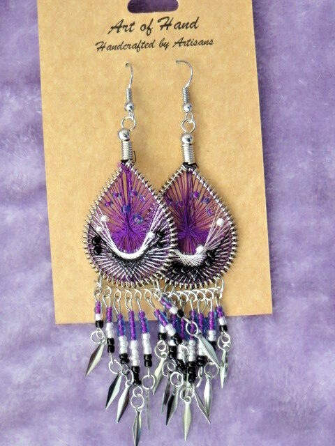 Tear Drop Dream Catcher Earrings with Seed Bead Dangles, New