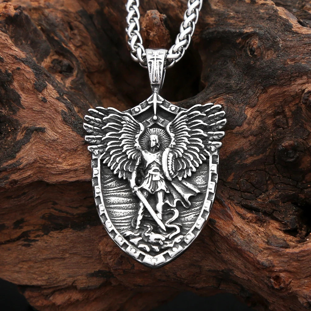 Fashion Vintage Stain Michael With Angel Wings Pandent Necklaces For Men Women S