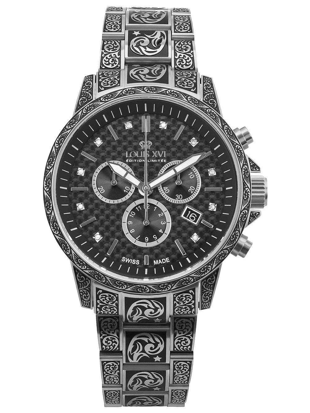 Louis XVI LXVI1721 Mens Watch Palais Royale Inked Diamond Chronograph 43mm 10ATM