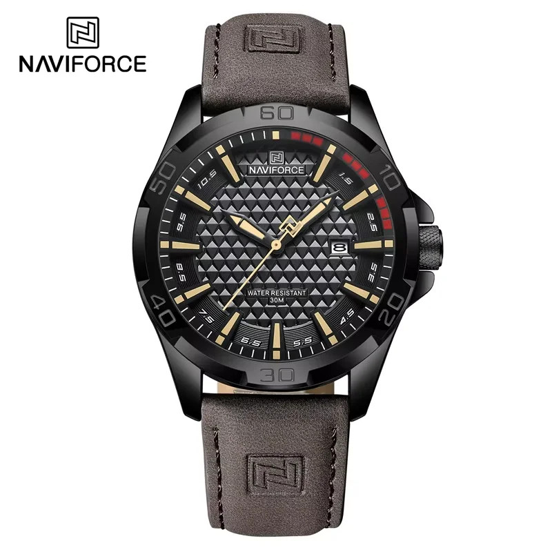 NAVIFORCE NF8023 Men’s Quartz Watch Leather Strap Calendar 30M Waterproof