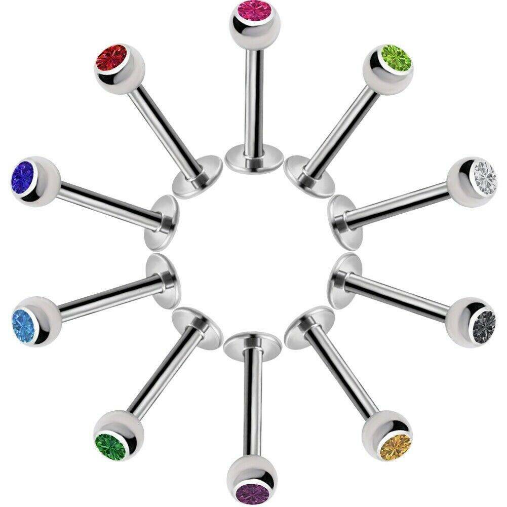 10PC 16G Crystal CZ Gem Labret Monroe Stud Lip Ring Helix Ear Cartilage Piercing