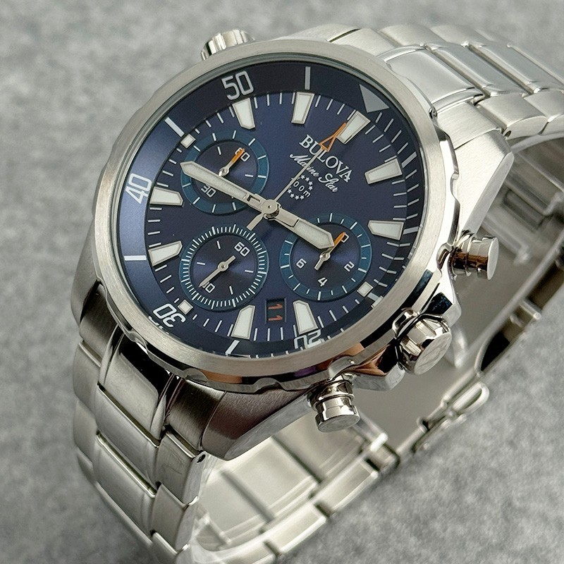 Bulova Marine Star 96B256 Blue Dial Men’s Quartz Watch Stainless Steel 43mm