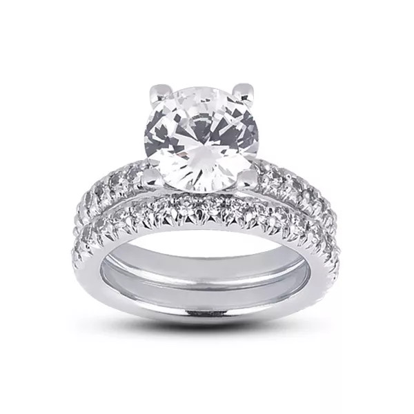 Platinum Engagement Ring Set Classic 3.75 Carat Round Lab-Grown Diamond G SI1