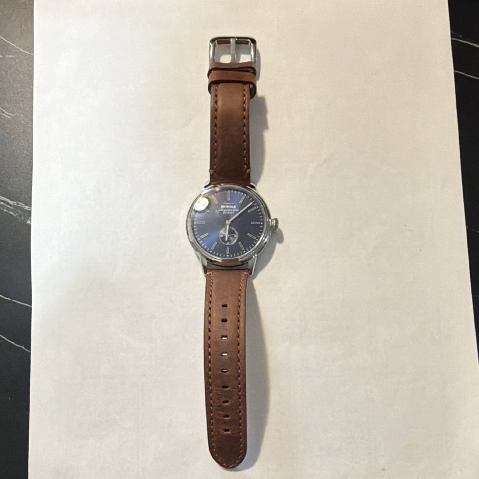Shinola Argonite-1069 Men’s Blue Dial Brown Leather Quartz Classic Watch