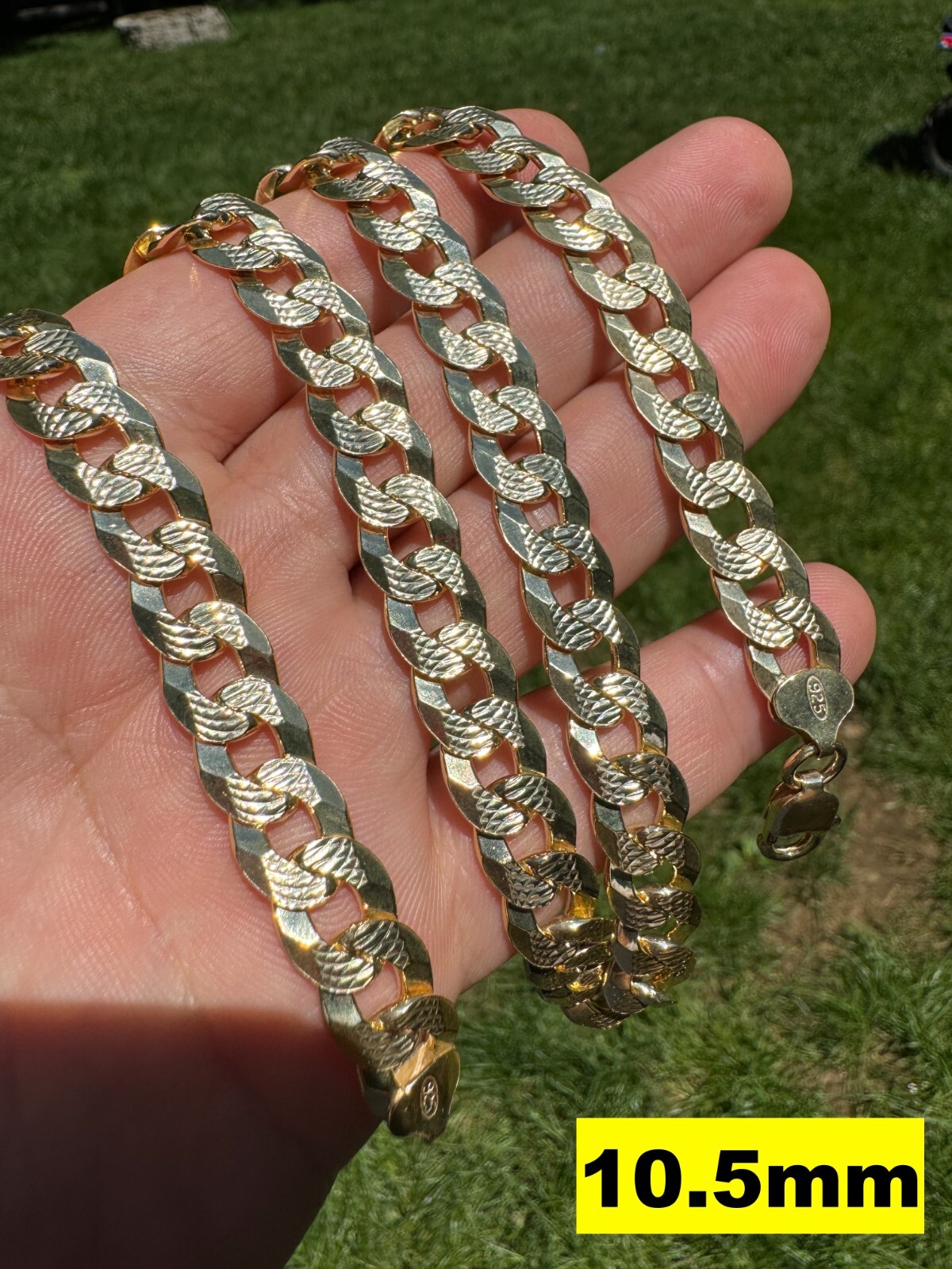 Men’s Cuban Chain Real 14k Gold Plated Solid 925 Silver Hip Hop ITALY 3-10.5mm