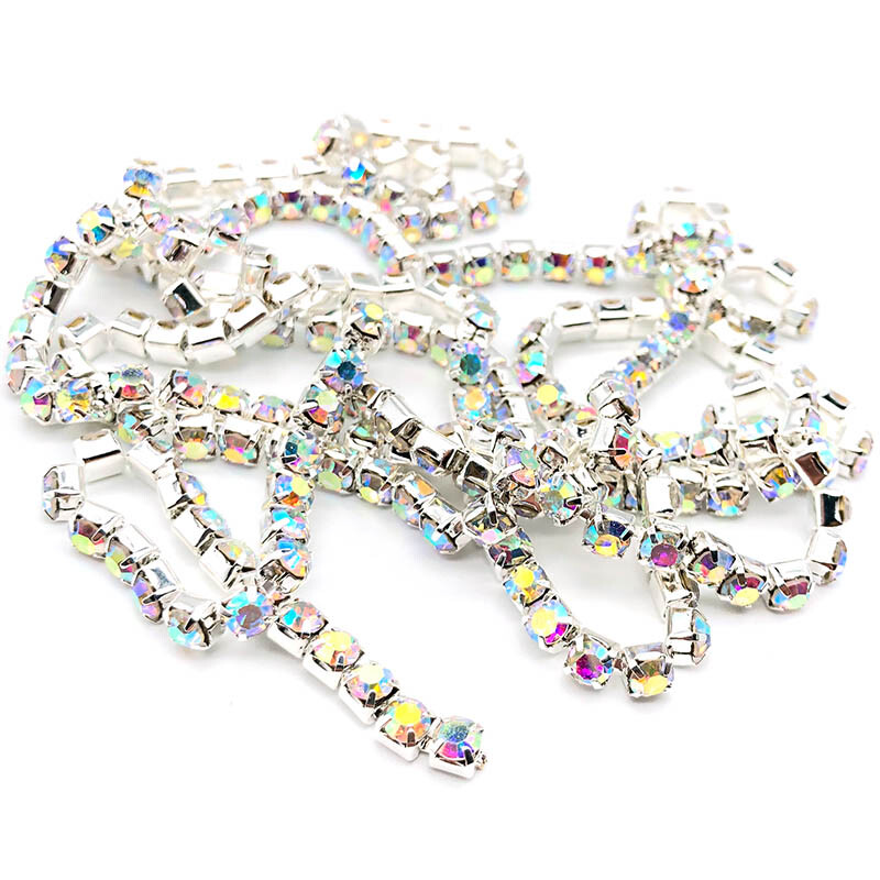 1Yard Glitter Flatback Sew On Rhinestones Chain Glass Crystals With Alloy Claw