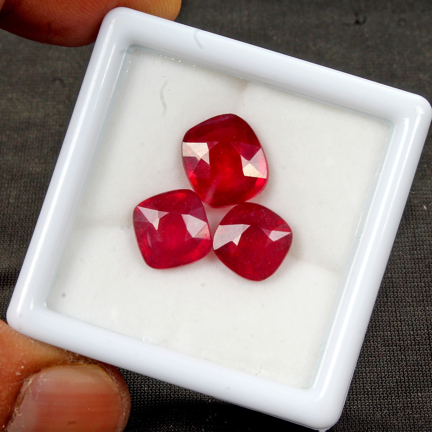 3 Pcs Red Ruby Mozambique Cushion Cut Certified Natural Gemstones~ 14.60 Ct Excl