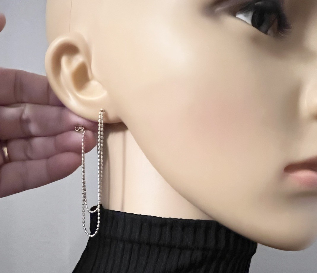 Elo7 Gold Plated Barrel Beaded Chain Attached Fronto To Back Dangle Earrings