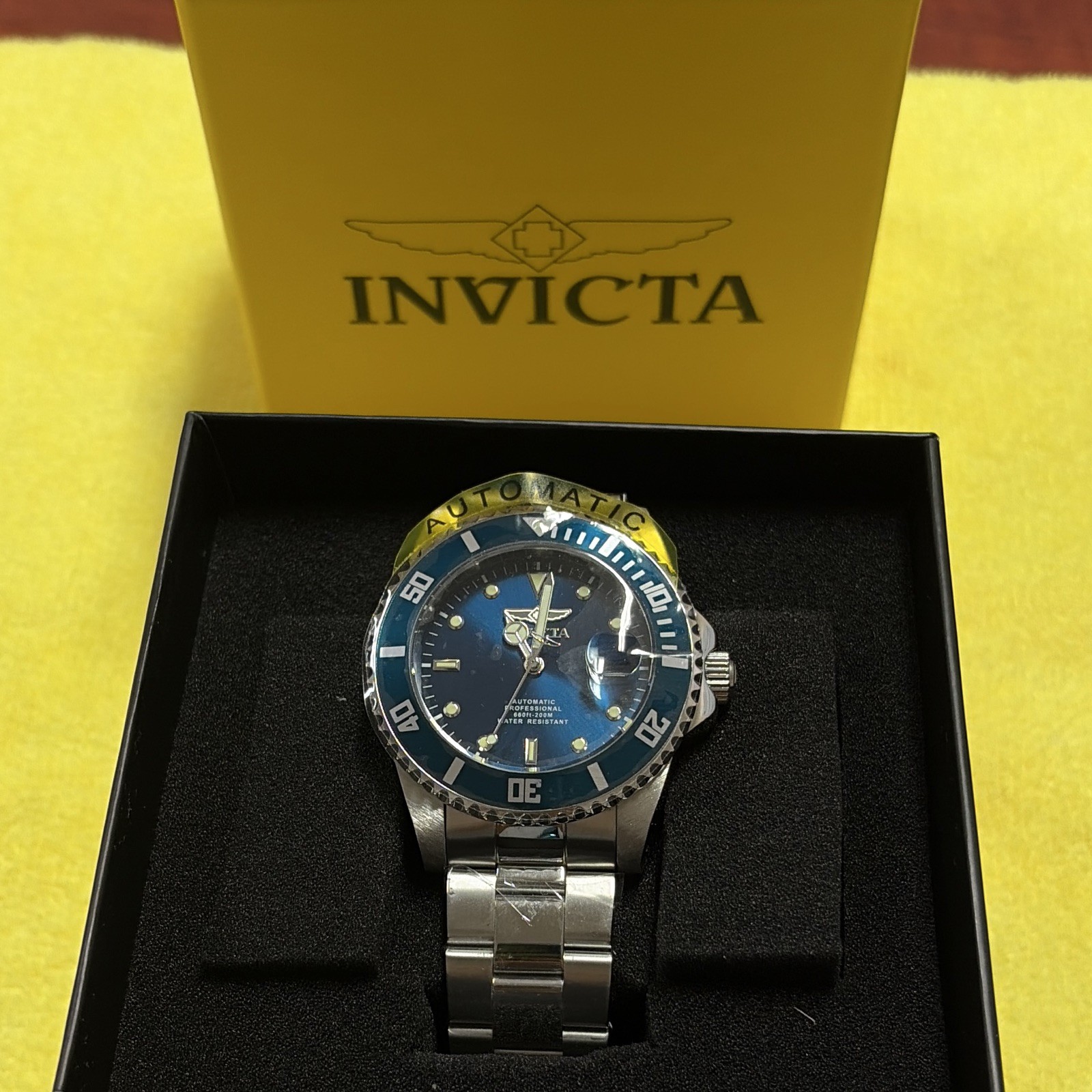 36972 Invicta Pro Diver Automatic Date Blue Dial Steel Bracelet WR 200m 44mm Box